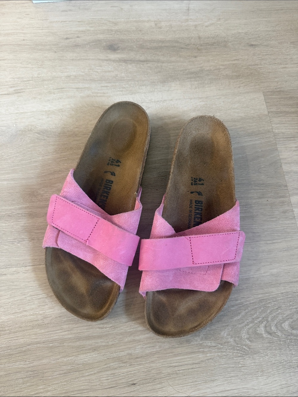 Birkenstock Pink Suede Crossover Slide Sandals